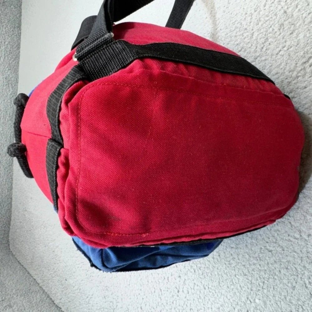 VINTAGE Tommy Hilfiger Backpack Red Blue 90s Alpine Olympics Patch‎ Cinch Canvas